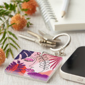 ボヘミアンガールラインアートピンクエステティック キーホルダー (正面右)