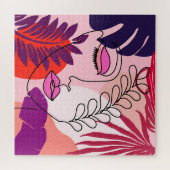 ボヘミアンガールラインアートピンクエステティック ジグソーパズル (横)