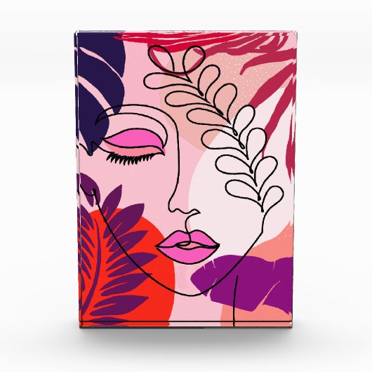 ボヘミアンガールラインアートピンクエステティック フォトブロック (正面)