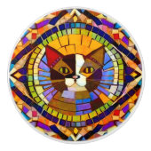 ボヘミアンキャット – ヴィンテージスタイルカラフルモザイク セラミックノブ (正面)