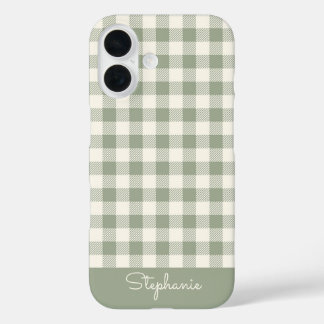 ボヘミアンギンガム柄チェックセージ名 iPhone 16ケース