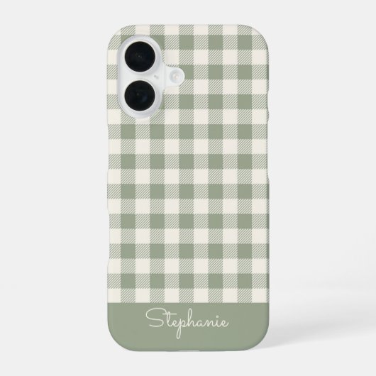 ボヘミアンギンガム柄チェックセージ名 iPhone 16ケース (裏面)