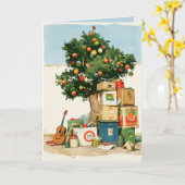 ボヘミアンクリスマスツリーと引越しの箱 カード (黄色い花)