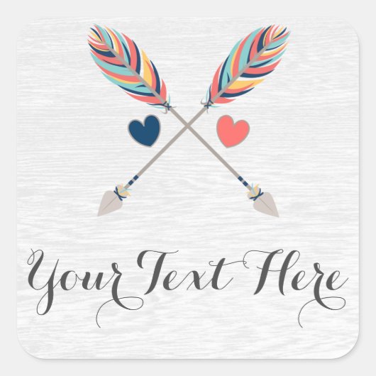 ボヘミアンクロスアローが施されたラスティックウッドのボーホーチック スクエアシール (正面)