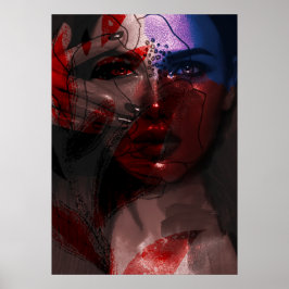 ボヘミアングラデーションバイオレットとブルゴーニュの女性ポートレート ポスター