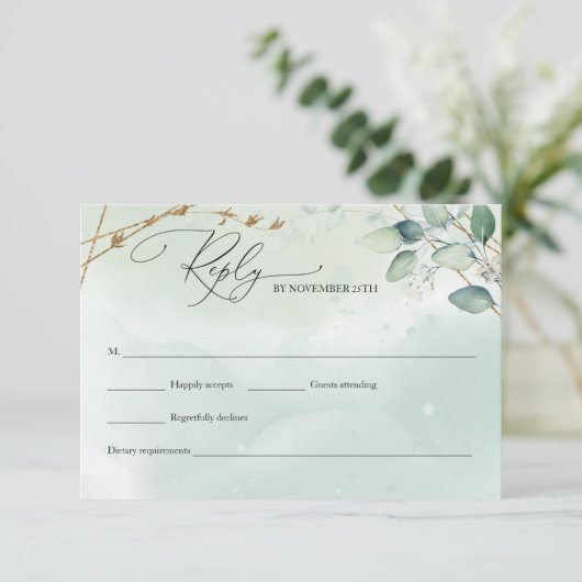 ボヘミアングリーナリーフォレイジ金ゴールド幾何学模様 出欠カード (スタンド正面)