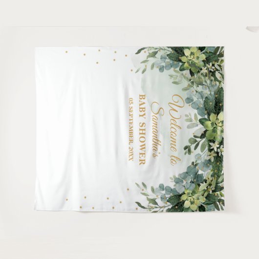 ボヘミアングリーン多肉植物ベビーシャワーの背景 タペストリー (正面(横))