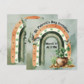 ボヘミアングリーン水彩虹イラスト 招待状 (正面/裏面)