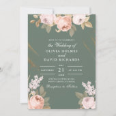 ボヘミアングリーン牡丹ウェディング招待状 招待状 (正面)