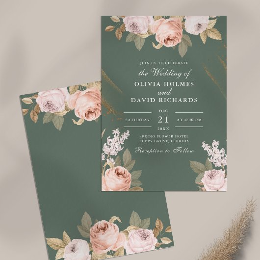 ボヘミアングリーン牡丹ウェディング招待状 招待状