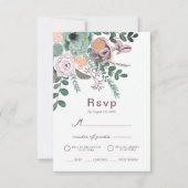 ボヘミアングリーン&モーヴシックフローラ花返信 招待状 (正面)