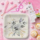 ボヘミアングレイフローラ紙プレート ペーパープレート (パーティー)