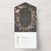 ボヘミアングレー&金ゴールドワイルドフラワーフレーム結婚ズ オールインワン招待状 (内側)