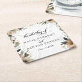 ボヘミアンコテージコア縁どフローラスクリプ結婚ト スクエアペーパーコースター (アングル)