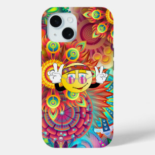 ボヘミアンサイケデリックガーデンレトロヒッパイアート iPhone 15ケース