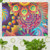 ボヘミアンサイケデリックガーデンレトロボホカラフルキ キッチンタオル (折り畳み)