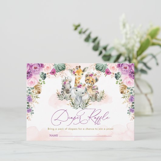 ボヘミアンサファリジャングルベビーシャワーおむつラッフル エンクロージャーカード (スタンド正面)