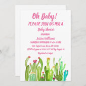 ボヘミアンサボクピンクボーイガールウォーターベビー 招待状 (正面/裏面)