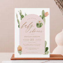 ボヘミアンサボスデザートピンクベビーシャワー招待状