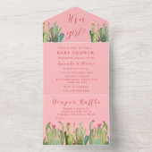 ボヘミアンサボテン砂漠の赤ちゃんシャワーガールピンク オールインワン招待状 (内側)
