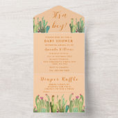 ボヘミアンサボテン砂漠の赤ちゃんシャワーボーイアーストーン オールインワン招待状 (内側)