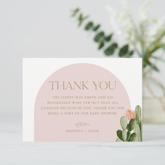ボヘミアンサボテン砂漠の赤ちゃんシャワー サンキューカード (スタンド正面)
