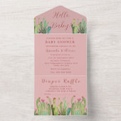 ボヘミアンサボテン砂漠の赤ちゃん男女兼用シャワー オールインワン招待状 (内側)