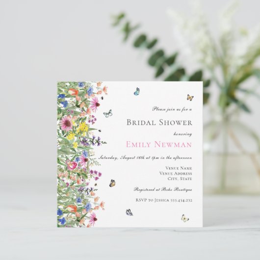 ボヘミアンサマーワイルドフラワーフローラブライダルシャワー 招待状 (スタンド正面)