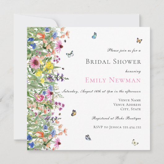 ボヘミアンサマーワイルドフラワーフローラブライダルシャワー 招待状 (正面)