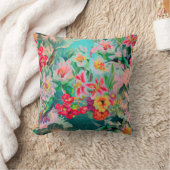 ボヘミアンサンダー – バードトロピカルティール（緑がかった色）緑の花 クッション (ブランケット)