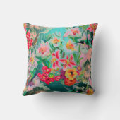 ボヘミアンサンダー – バードトロピカルティール（緑がかった色）緑の花 クッション (裏面)