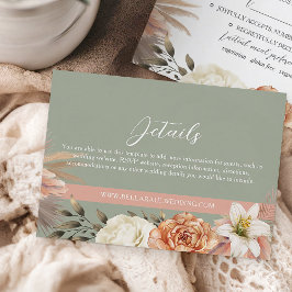 ボヘミアンサージグリーンピーチフラワーの結婚式詳細カード エンクロージャーカード