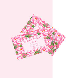 ボヘミアンシックなピンク牡丹のパターン 名刺