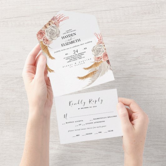 ボヘミアンシックオールインワンウェディング招待サプライヤー オールインワン招待状 (貼ってはがせる)