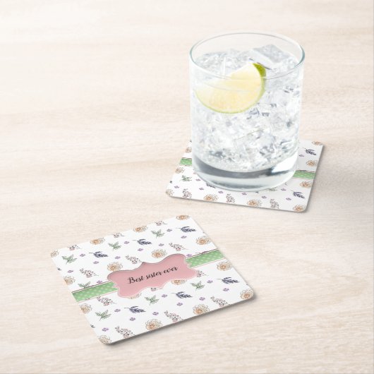 ボヘミアンシックピンクフローラボホシスターGIF スクエアペーパーコースター (インサイチュ)