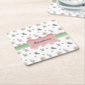 ボヘミアンシックピンクフローラボホシスターGIF スクエアペーパーコースター (アングル)