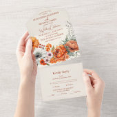 ボヘミアンシックフローラテラコッタ結婚ズ オールインワン招待状 (貼ってはがせる)