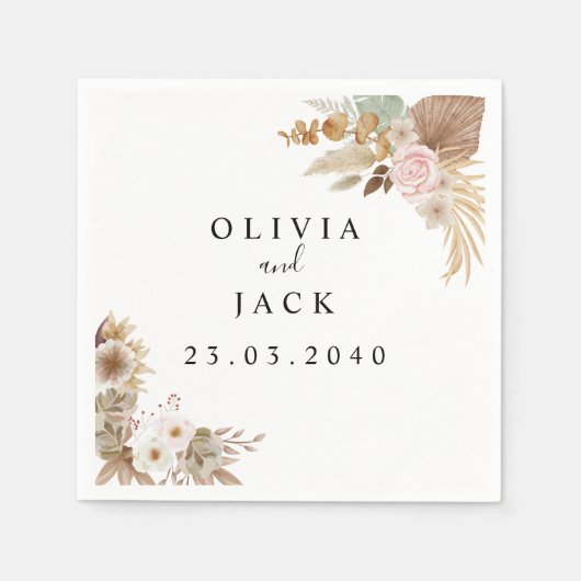 ボヘミアンシックフローラ結婚ズ スタンダードカクテルナプキン (正面)