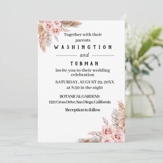 ボヘミアンシックフローラ結婚式招待状カード 招待状 (スタンド正面)