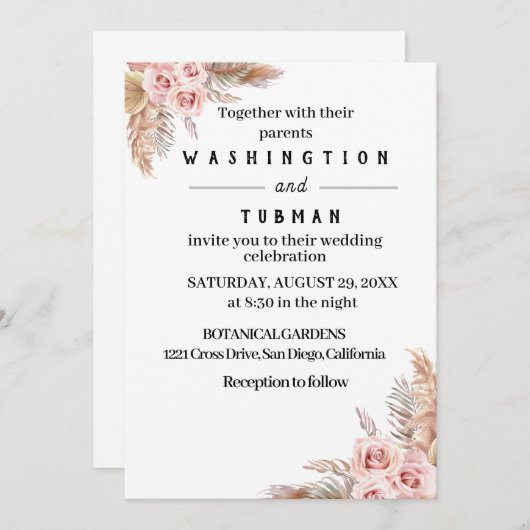 ボヘミアンシックフローラ結婚式招待状カード 招待状 (正面/裏面)