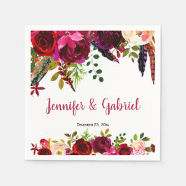 ボヘミアンシックブルガンディマルサラフローラ結婚ズ スタンダードカクテルナプキン