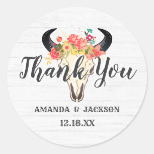 ボヘミアンシック牛スカルフローラ結婚ズサンキューユー ラウンドシール