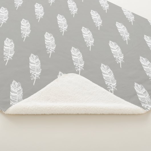 ボヘミアンシック白トライバルフェザー&グレー シェルパブランケット (3/4)