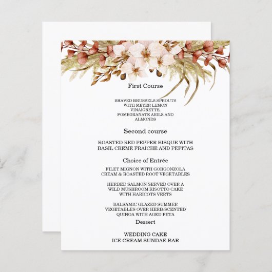 ボヘミアンシック結婚フローラのメニューカード (正面/裏面)