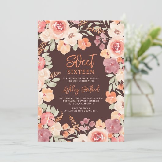 ボヘミアンシック色彩の鮮やかオレンジ秋スウィート16 招待状 (スタンド正面)