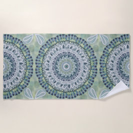 ボヘミアンシャビーシックマンダラドットアートデザイン ビーチタオル