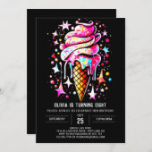 ボヘミアンスウィートガーリーアイスクリームガール誕生日 招待状 (正面/裏面)