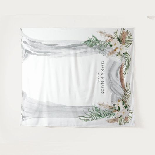 ボヘミアンスタイルのウェディングアーチ背景 フォトブース タペストリー (正面(横))