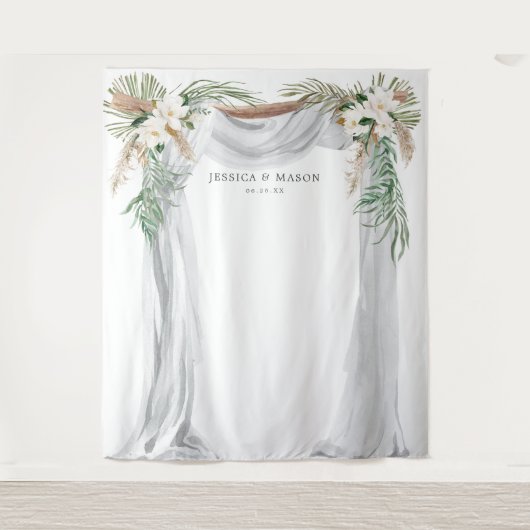 ボヘミアンスタイルのウェディングアーチ背景 フォトブース タペストリー (正面)