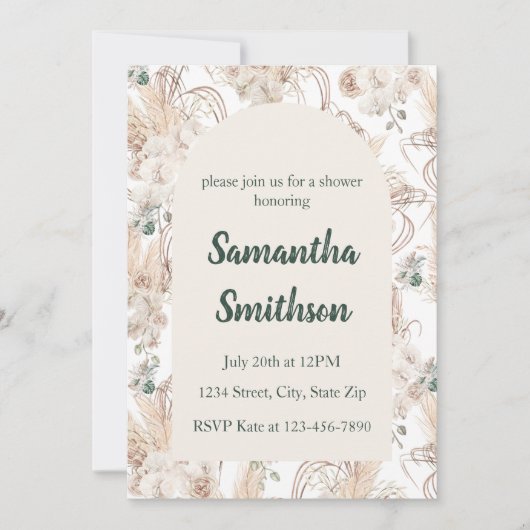 ボヘミアンスタイルのウェディング、ブライズシャワー、ベビーシャワー 招待状 (正面)